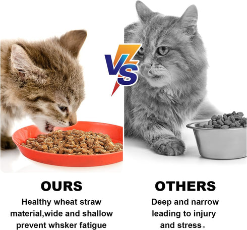 8 Pcs Cat Food Dish, 5.9 Inch Shallow Wide Flat Bowl, Whisker Friendly Colorful Dishes for Kittens