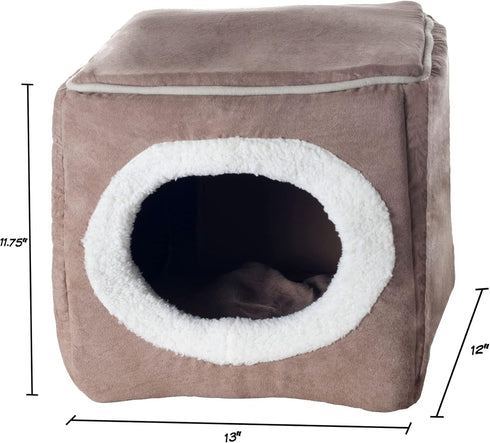 PETMAKER Cozy Cave Enclosed Cube Pet Bed - Medium, Light Coffee