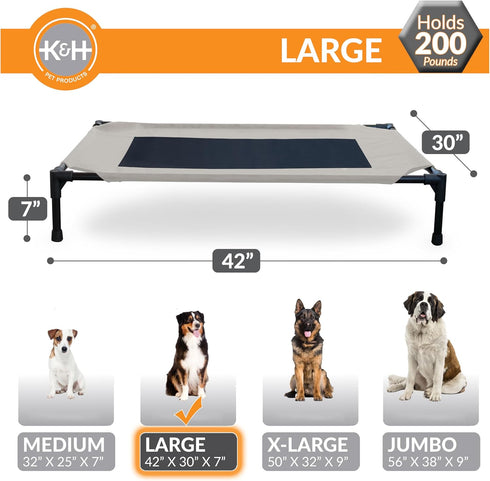 K&H Pet Products Elevated Outdoor Dog Cot Bed for Large Dogs, Portable Washable Dog Hammock Cooling Bed, Heavy Duty