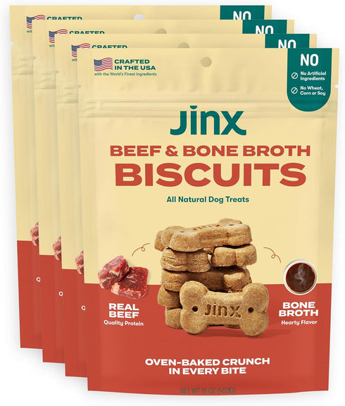 Jinx Bone Broth Biscuits - Natural Crunchy Dry Dog Treats, Made with Oven-Baked Real Beef, Pumpkin, Blueberries