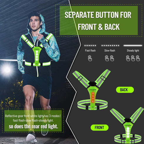 LED Reflective Vest for Running, High Visibility Light Up Vest, USB Rechargeable Adjustable Running Lights for Men