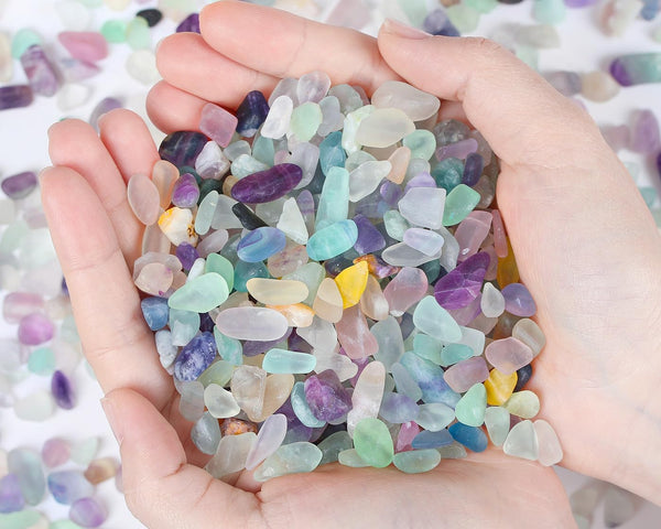 QINJIEJIE 2lbs Fluorite Crystals Aquarium Gravel Stones Tumbled Stone Polished Rocks Colorful