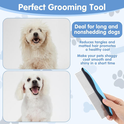 Quilax Metal Dog Comb, Stainless Steel Teeth Dematting Comb for Dogs Cats, Dog Grooming Combs, Pet Hair Combs