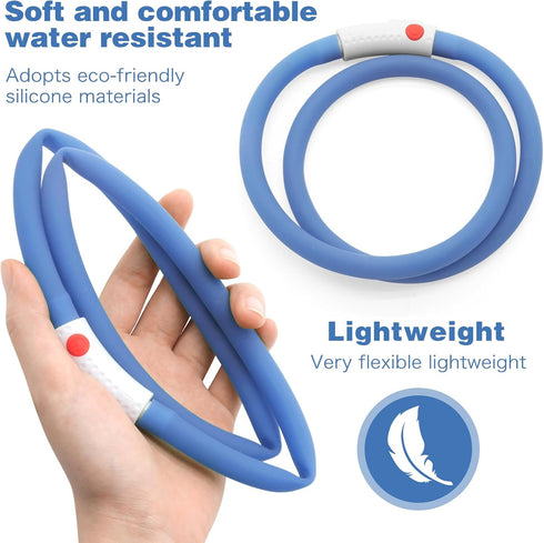 HIGO Light Up Dog Collar, Lightweight LED Necklace for Dogs, USB Rechargeable, Blue-Silicone