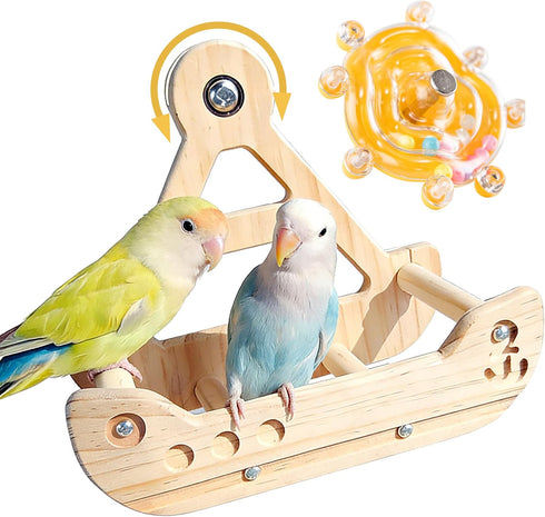 BShasrlim 2 in 1 Interactive Bird Toys,Nature Wooden Swing Parrot Toys with Spinner