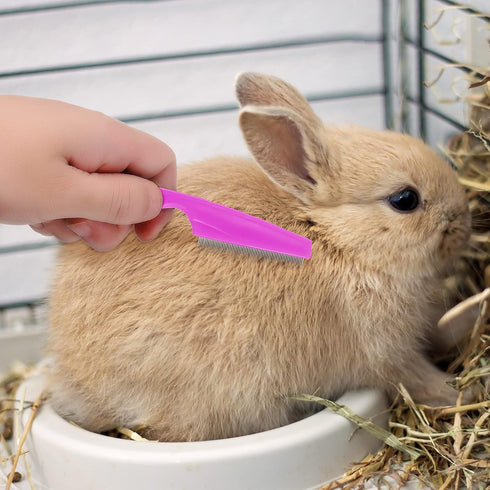 4 Pieces Bunny Grooming Kit with Pet Hair Remover, Nail Clipper, Comb, and Bath Brush for Rabbit, Hamster, Bunny (Pink,