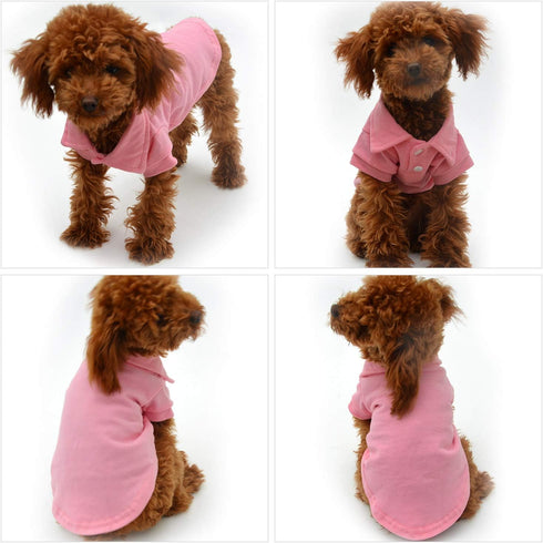 lovelonglong Basic Dog Polo Shirts – Premium Cotton T-Shirts for Large Medium Small Dogs, Pink XS, Two-Button Collar
