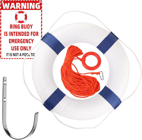 Calvana 20" 98.4ft Swimming Foam Life Preserver Ring with Floating Lifesaving Rope, Throwable Flotation Device, Pool