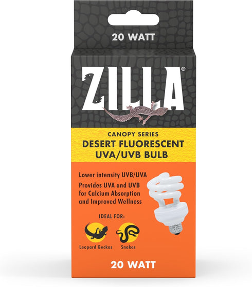 Zilla Canopy Series Fluorescent UVB/UVA Bulbs, 20 W, 3.875 IN, White, Desert