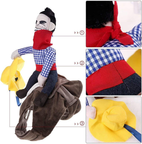 Cowboy Rider Dog Costume, Knight Style Outfit with Doll and Hat, Pet Costume (L)