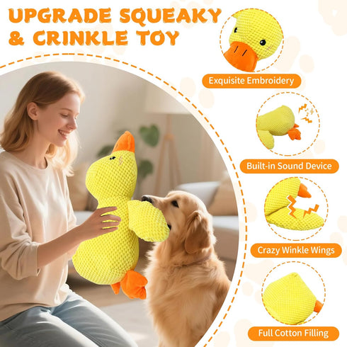 2026 17.7"x14.9"(L) Dog Calming Duck Toy, New Interactive Plush Duck Toy with Quack Sound and Crazy Crinkle for Dogs