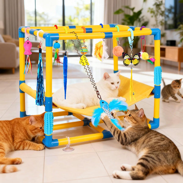 Cat Jungle Gym With Hanging Interactive Toys,Hammock Cat Activity Center For Kittens