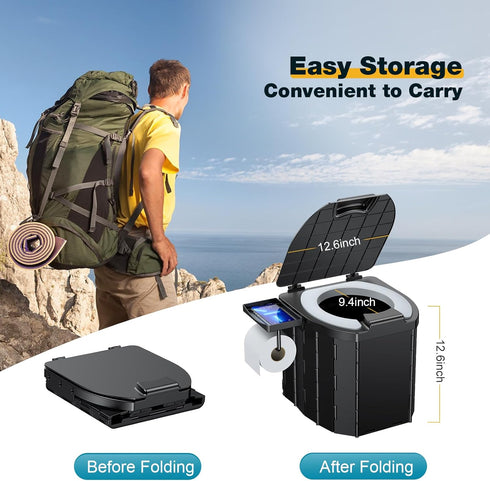 500 lbs, Camping Toilet - Upgraded soft toilet seat with urine Splash Guard, Folding Toilet with Detachable Paper