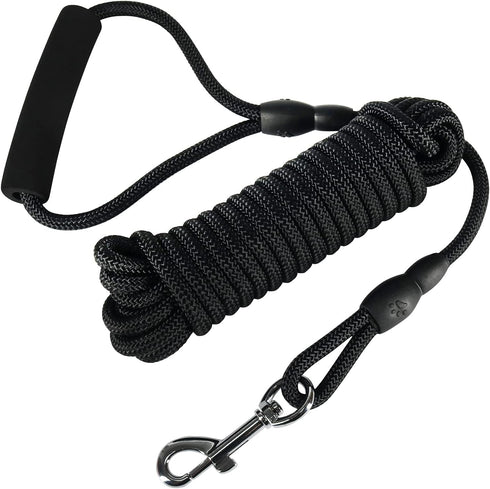 Vivifying Long Floating Dog Leash, 20ft Training Leash with Comfortable Handle for Hiking, Swimming, Beach (Black)