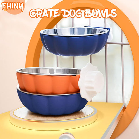 Fhiny Crate Dog Bowl, Removable Stainless Steel Pet Cage Bowl for Cat, Puppy, Ferret, Birds, Guinea Pigs (2 Pack)