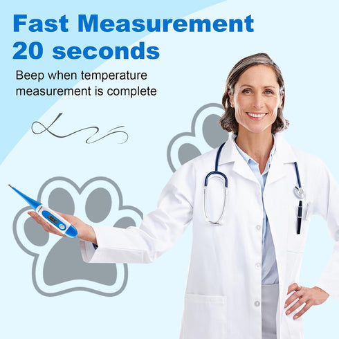 20 Digital Pet Thermometer for Accurate Fever Detection, Suitable for Cats/Dogs/Horse/Veterinarian, Waterproof Pet
