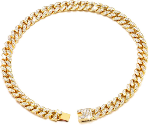 Cuban Link Dog Collar, Gold Silver Color Metal Chain Collar for Dogs Cats, 22 Inch, Gold