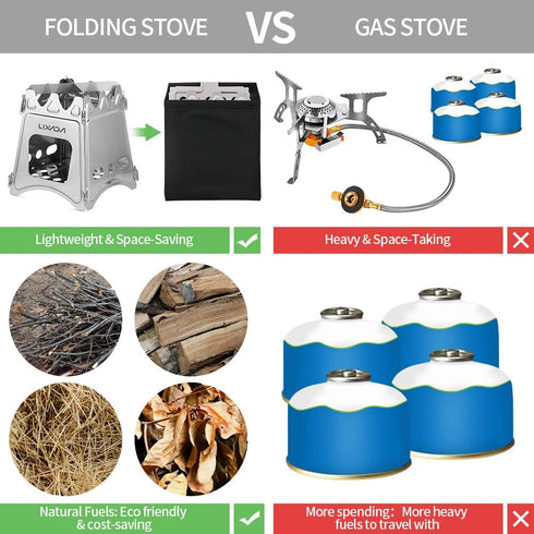 Lixada Lightweight Folding Camping Wood Stove, Portable Stainless Steel for Outdoor Use