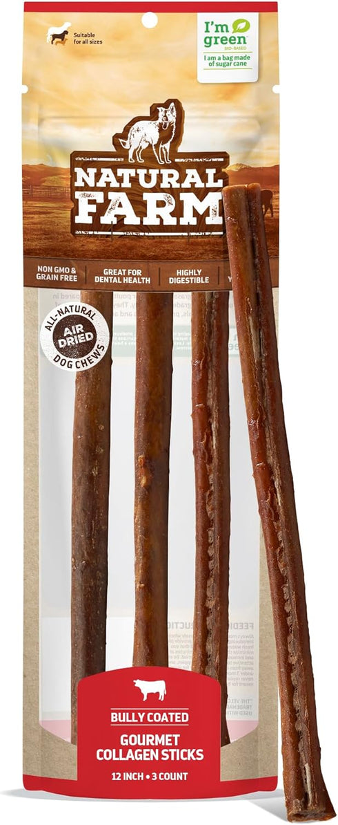 Natural Farm Collagen Chews, 6 Inch, 10 Pack, Odor-Free Bully Sticks & Rawhide Alternative Dog Treats, 95% Collagen.
