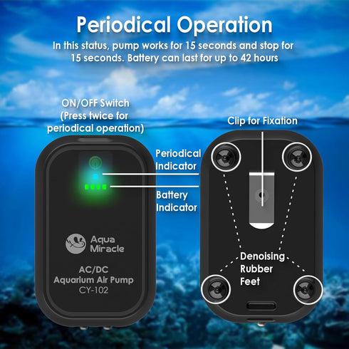 AquaMiracle USB Aquarium Air Pump, Rechargeable Aerator for Bait Bucket, Portable Battery Powered