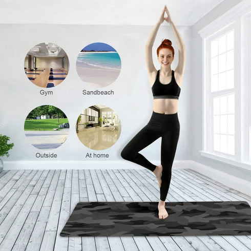 Yoga Mat in Charcoal Black Grey Camo, Eco-Friendly Non-Slip Portable Fitness Mat for Workouts