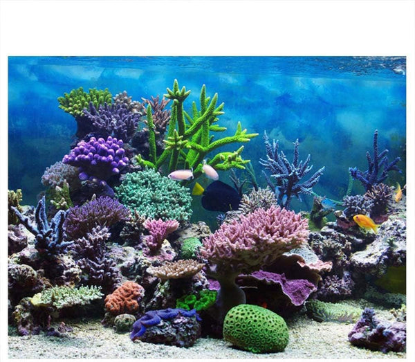 Aquarium Background Poster, 3D Effect PVC Adhesive Underwater Coral Reef Decor, Cling Decals Sticker (76x30cm)