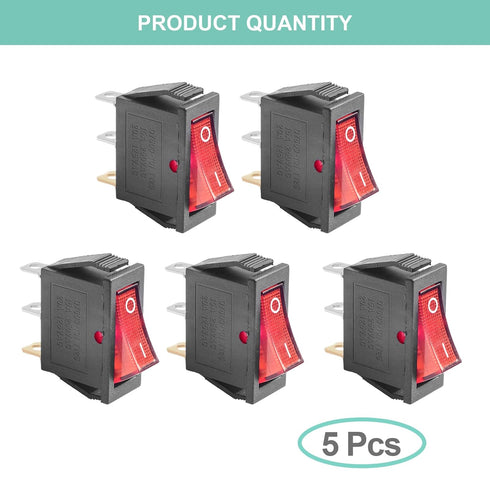 QTEATAK 5Pcs Red Light Illuminated LED On/Off SPST Mini Boat Rocker Toggle Switch for Car & Boat