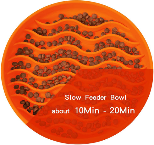 Slow Feeder Dog Bowls, Silicone Food Bowl Anti-Gulping, Puppy Slow Feeder with Suction Cups, Dishwasher Safe, Orange