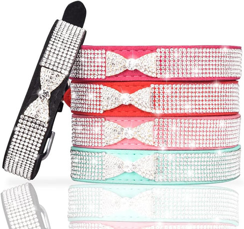 Small Dog Collar with Colorful Rhinestone Crystal Bling for Girl Puppies and Cats (S, Black3)