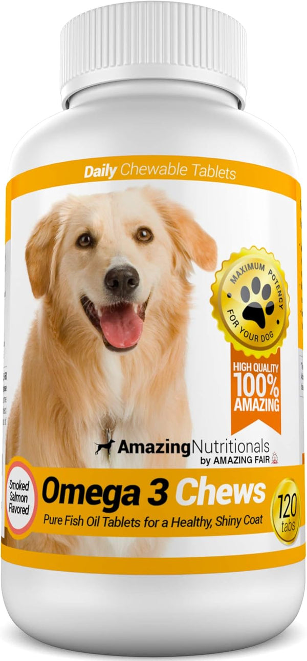 Amazing Omega 3 for Dogs, Fish Oil Supplement for Itchy Skin Relief, 120 Salmon Flavor Chews