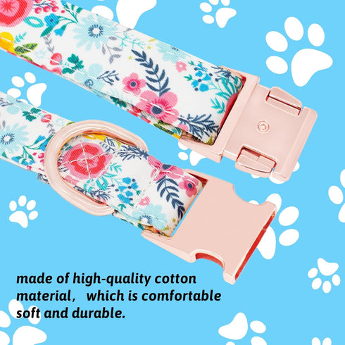 Dog Collar and Leash Set for Girls, Adjustable Puppy Collars with Floral Bow Tie for Small Medium Large Female Dogs,
