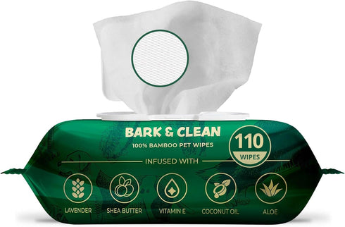 Dog Wipes for Cleaning and Deodorizing - 8.5" x 9" Bamboo Pet Wipes, Compostable, Hypoallergenic for Paws and Body