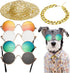 6PCS Pet Dog Cat Costume - Retro Sunglasses, Adjustable Gold Chain Collar & Straw Hat, Funny Accessories for Birthday