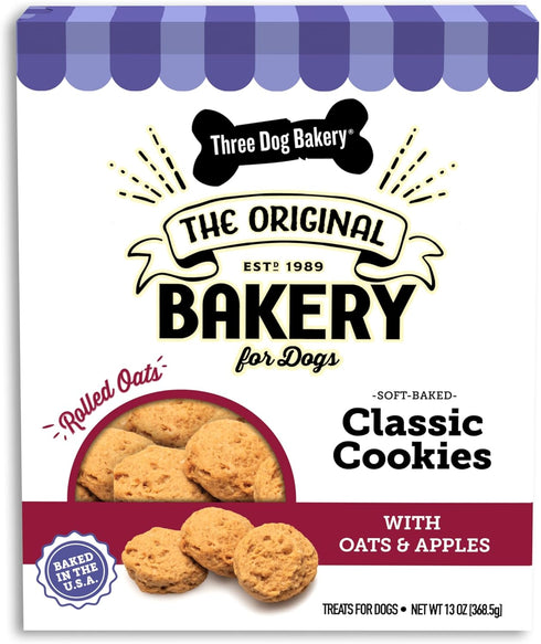 Three Dog Bakery Soft Baked Classic Cookies, Oats and Apple, 13 Ounce Box