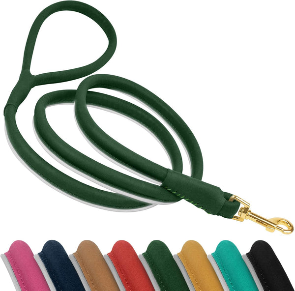OOPSDOGGY 6ft Reflective Rolled Leather Dog Leash - Soft Lead for Small Medium Large Dogs, Heavy Duty Rope (Green,