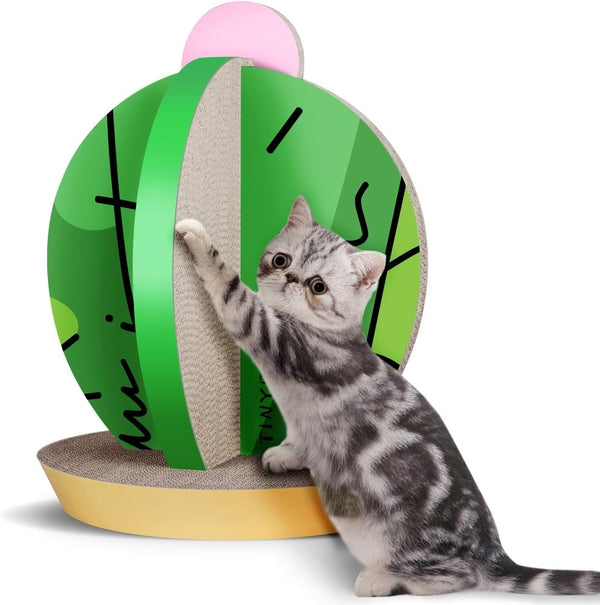 FluffyDream Cactus Shape Cat Condo Scratcher Post, Green Colour, Cardboard Scratching House Bed Furniture Protector