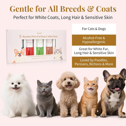 Generic Set 5 Dog Cologne & Pet Perfume Gift Long Lasting Scents for Dogs & Cats Natural, Alcohol-Free Pet Fragrance