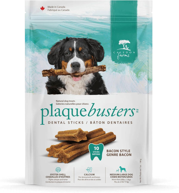 Caledon Farms Plaque Busters with Bacon Dog Treats: Grain Free, Gluten Free, No Additives, Colors or Preservatives, Brown 8 Count (Pack of 1)