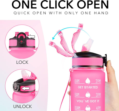 Hyeta 32 oz Water Bottles with Times to Drink and Straw, Motivational Leakproof Sports Water Bottle for Fitness