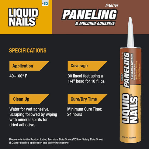 Liquid Nails LN710 Paneling and Molding Adhesive, 10oz, White for Strong Bonding