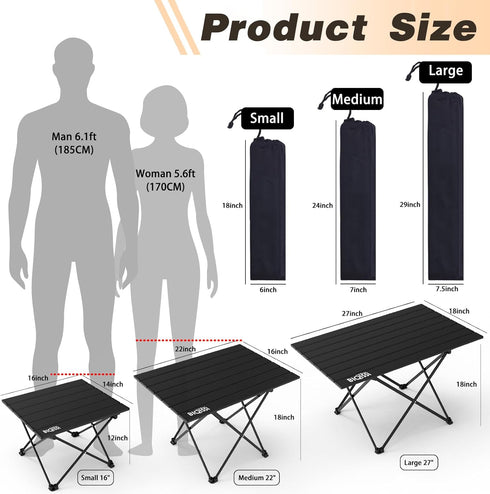 Portable Camping Table, Compact Aluminum Side Table with Carrying Bag for Hiking, Camping, Picnicking, BBQ