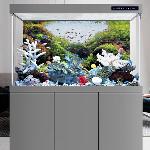 AWERT 36x20 inches Stone Aquarium Background, Aquatic Plant River Bed & Lake Seaweed Vinyl