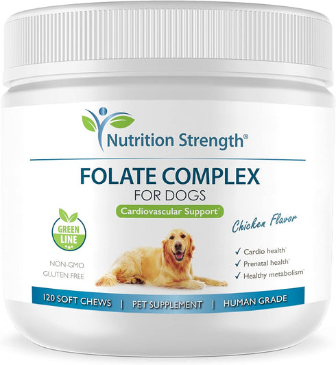 Folate for Dogs - Supports Cardiovascular & Prenatal Health, Folic Acid with Zinc, Biotin, Iron & Vitamin B12, 120 Soft