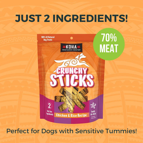 KOHA Pet Crunchy Sticks Chicken & White Rice Recipe, 2 Ingredient Dog Treats for Sensitive Stomachs