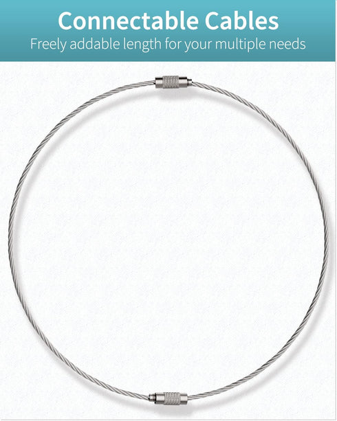 Pawfly Large Stainless Steel Key Ring Loop Holder, 5 Inch/10 Inch Wire Keychain Cable, 20/50/100 Pack