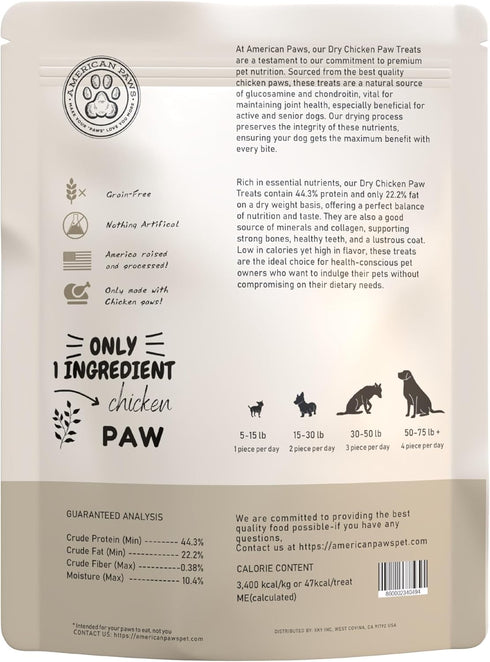 Dehydrated Chicken Feet Dog Treats (1 lb, about 28-Pack) Made and Sourced in USA, Only One Ingredient, No Additives.