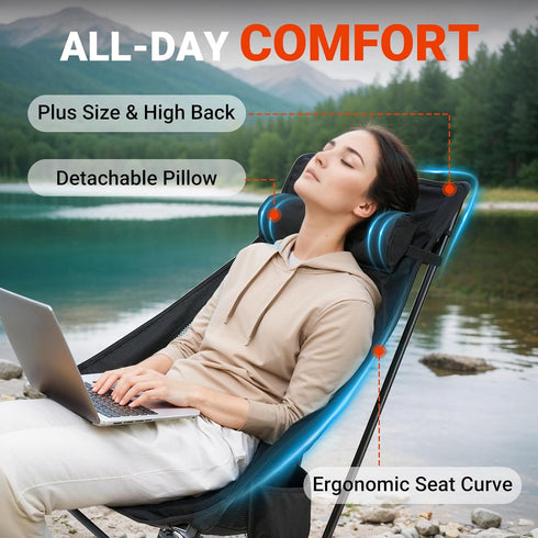 440LBS Backpacking Overmont Portable High-Back Camping Chair - Support Oversized Lightweight Folding Chair for Adults