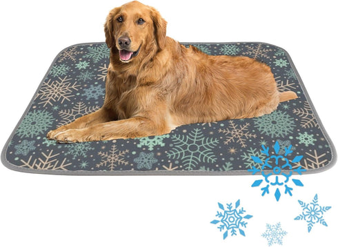 Generic Cooling Dog Mat Ice Silk Pet Crate Mat Mint Green Gold Snowflakes