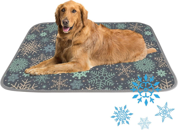 Generic Cooling Dog Mat Ice Silk Pet Crate Mat Mint Green Gold Snowflakes