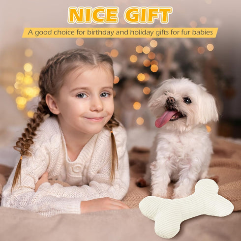 Poen 6 Pcs Bone Shaped Plush Squeaker Dog Toy, 8.27 x 4.72 Inch, Soft Calming Interactive Fetch Toy, White